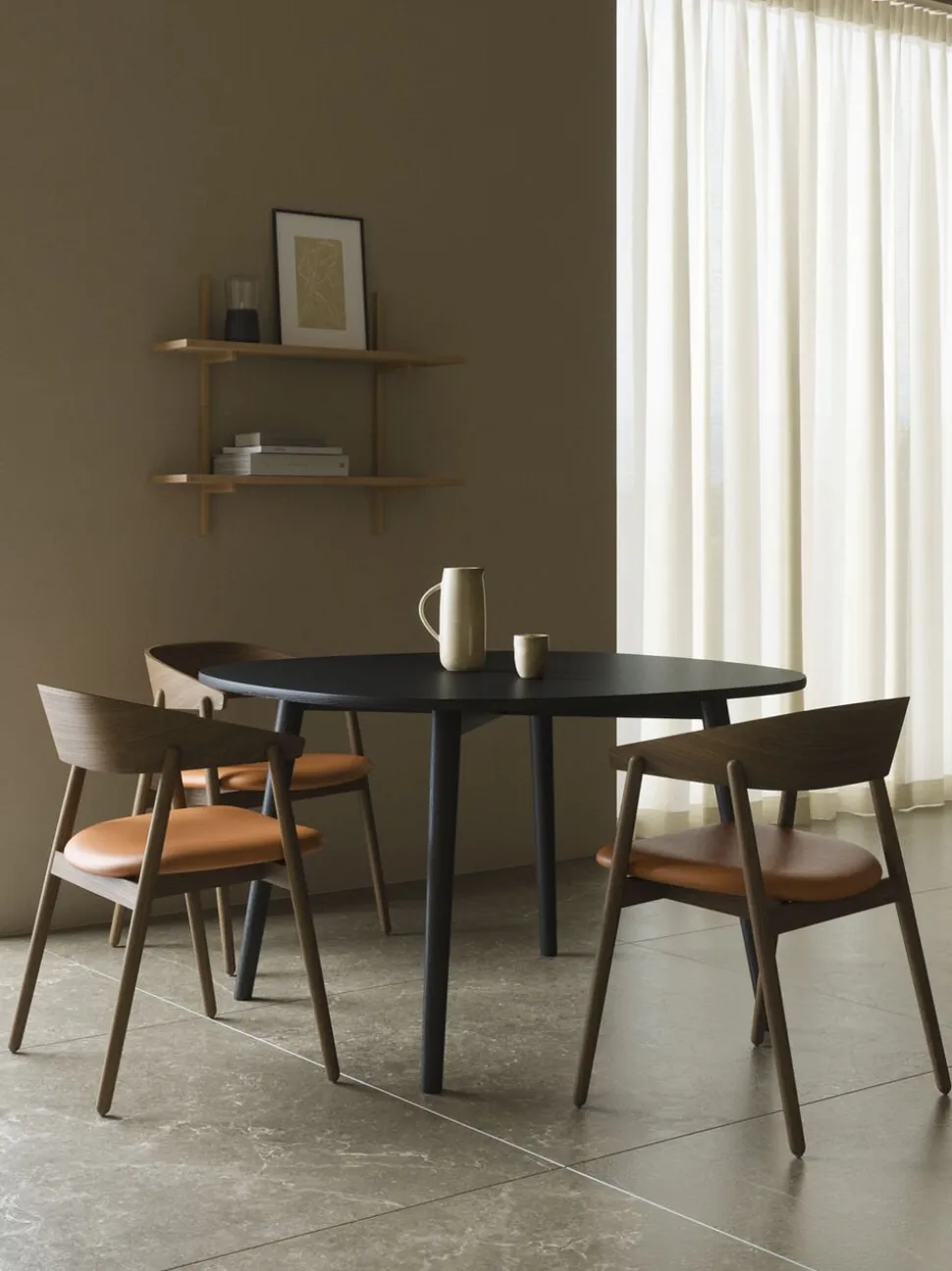 AC2 armchair, Smoked oak, Leather Cognac