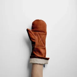 Brown - Heat Mittens - rawhide leather, with canvas