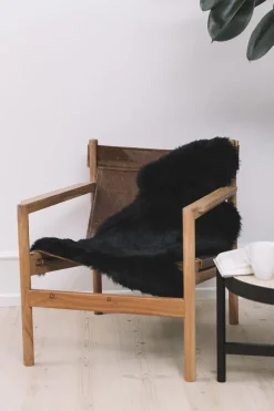 90cm-up New Zealand Sheepskin, Long Wool Black 90x60