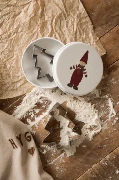 Dåse m/3 juletræ-kageudstikkere, nisse på låget