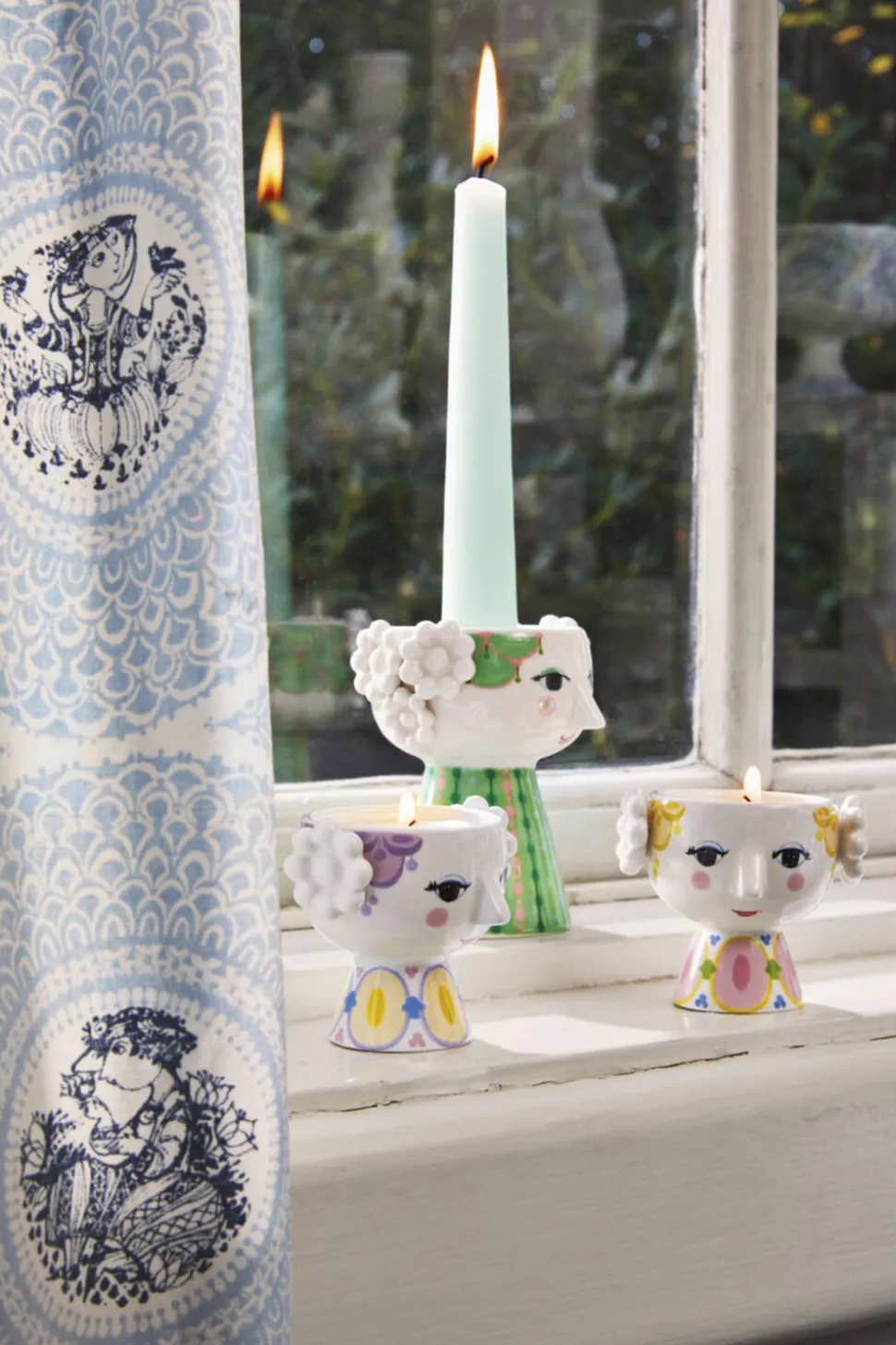 Eva Fyrfadsstage Ø6. 5 cm gul/lavendel 2 stk.