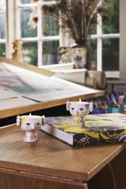 Eva Fyrfadsstage Ø6. 5 cm gul/lavendel 2 stk.