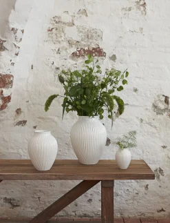 Knabstrup, vase, riller hvid, 27 cm