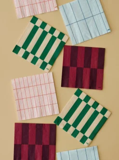 Pattern Napkins-Set of 20 Cocktail-Light pink and red grid