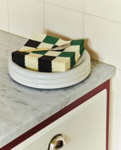 Pattern Napkins-Set of 20 Lunch-Off-white, green and black M check