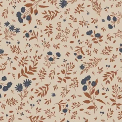 Serviet blomstermotiv i blå og teglfarver