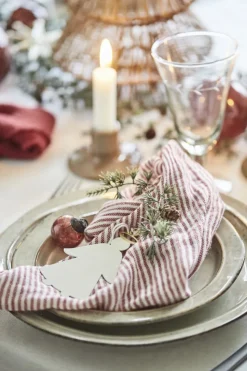 Stofserviet dobbeltvævet rød/hvidstribet