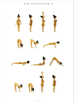 Yoga Prints - Sun Salutation A Women Golden